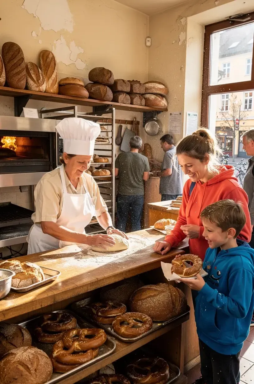 Touristengruppe, die von einem lokalen Reiseleiter authentische Geschichten über ein verborgenes deutsches Dorf hört